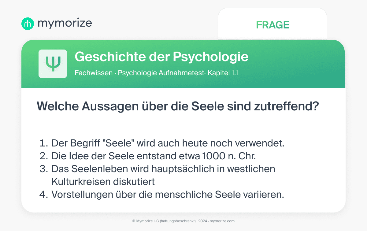 Psychologie Aufnahmetest Fachwissen Skript Übung Fragen mymorize kapitel 1