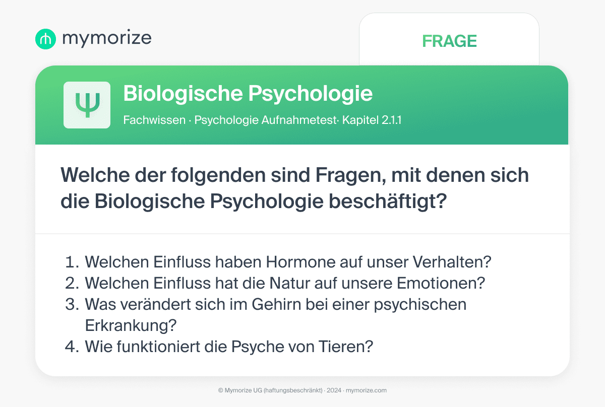 Psychologie Aufnahmetest Fachwissen Skript Übung Fragen mymorize kapitel 2