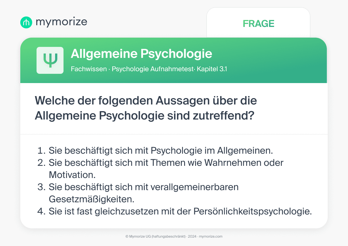 Psychologie Aufnahmetest Fachwissen Skript Übung Fragen mymorize kapitel 3