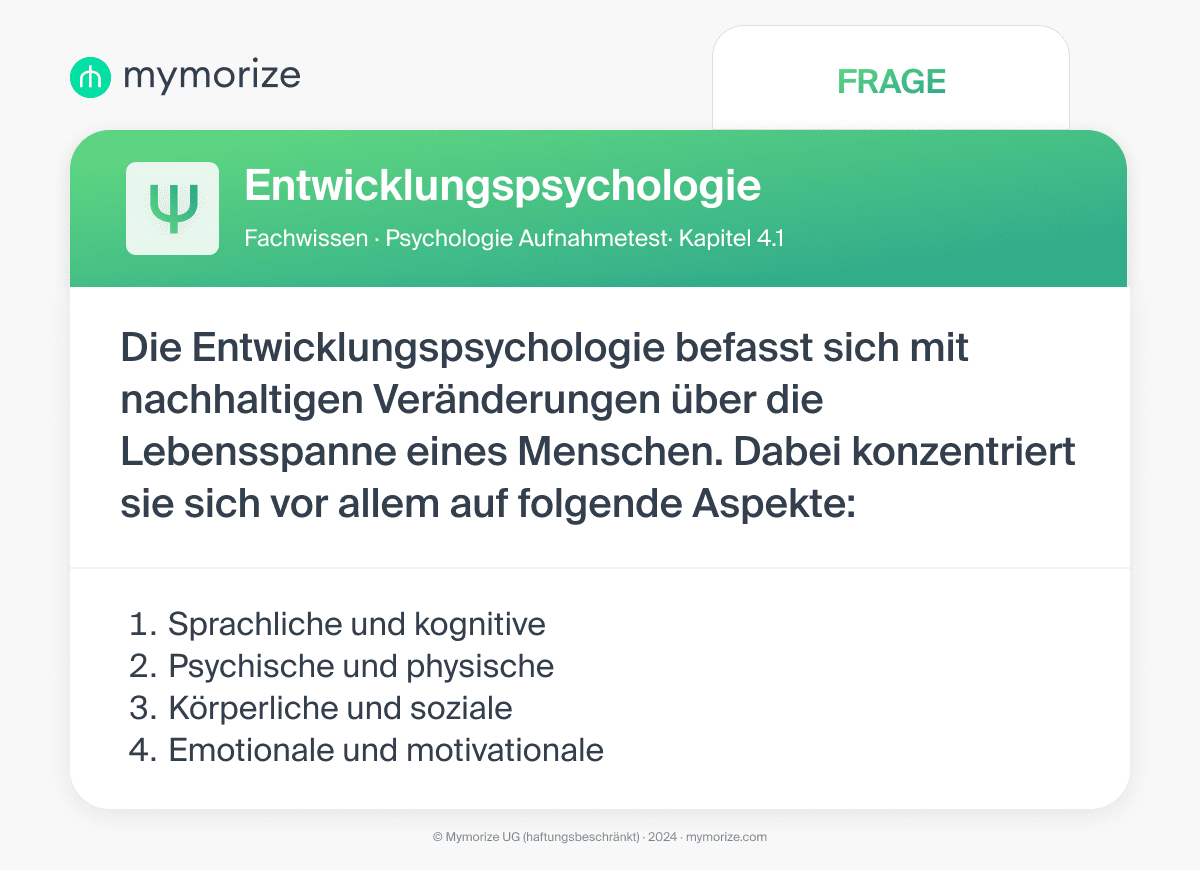 Psychologie Aufnahmetest Fachwissen Skript Übung Fragen mymorize kapitel 4