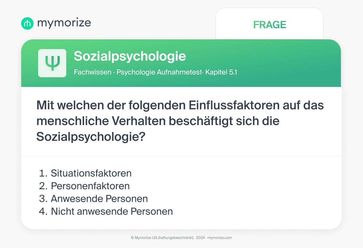 Psychologie Aufnahmetest Fachwissen Skript Übung Fragen mymorize kapitel 5